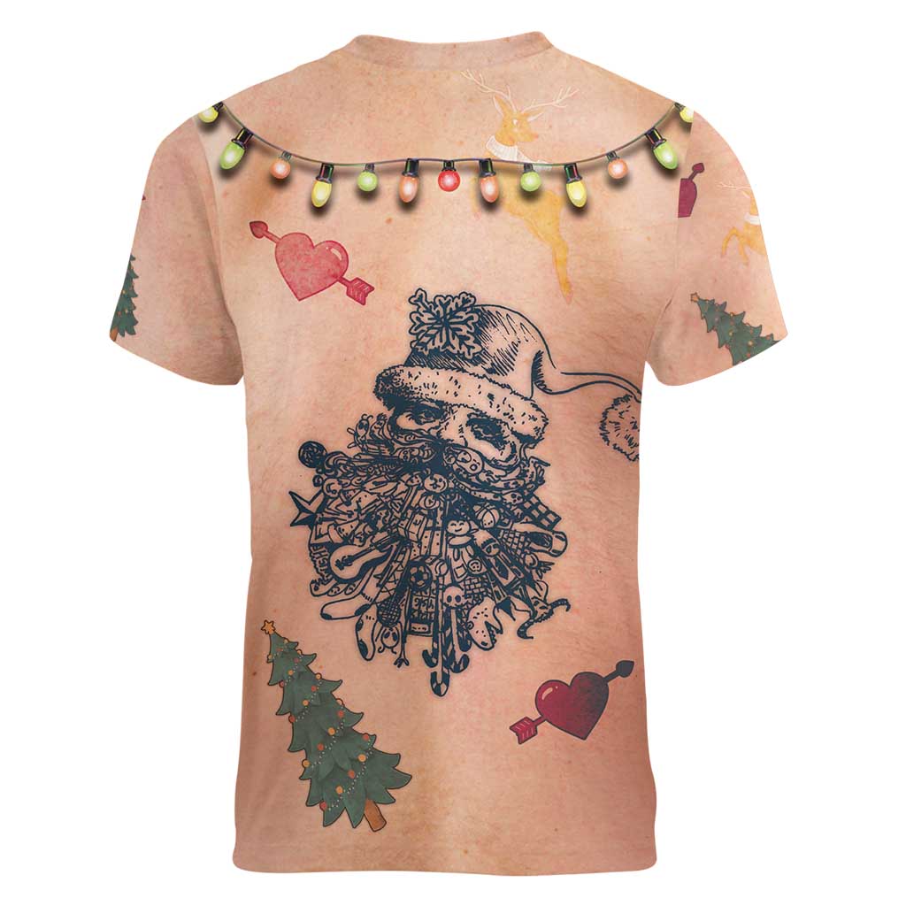 Christmas Costume Women V-Neck T-Shirt Funny Hairy Body Xmas Tattoo - Wonder Print Shop