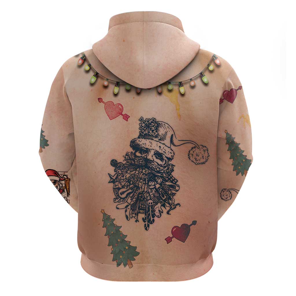 Christmas Costume Zip Hoodie Funny Hairy Body Xmas Tattoo - Wonder Print Shop