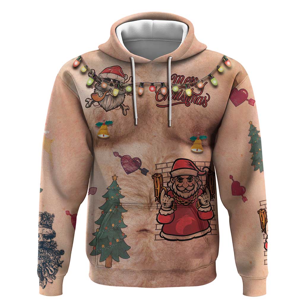 Christmas Costume Zip Hoodie Funny Hairy Body Xmas Tattoo - Wonder Print Shop