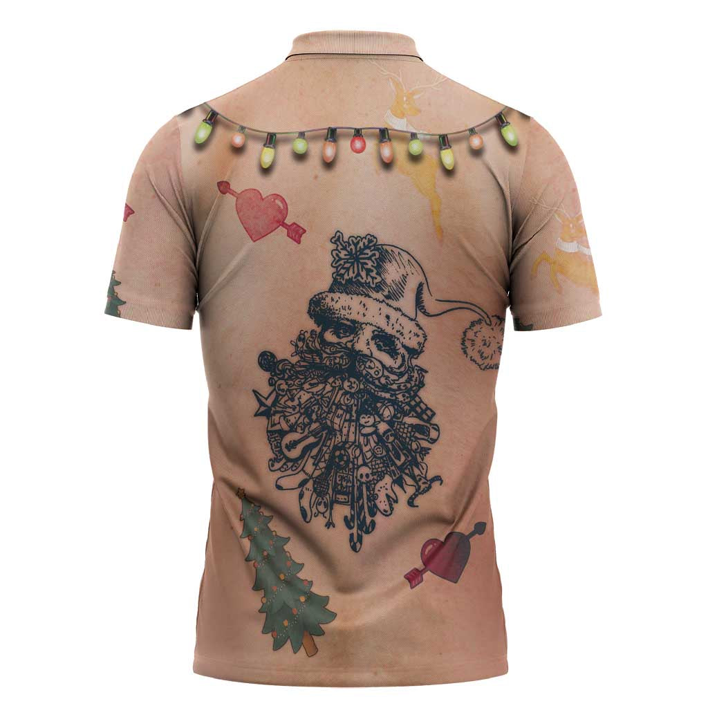 Christmas Costume Zipper Polo Shirt Funny Hairy Body Xmas Tattoo - Wonder Print Shop