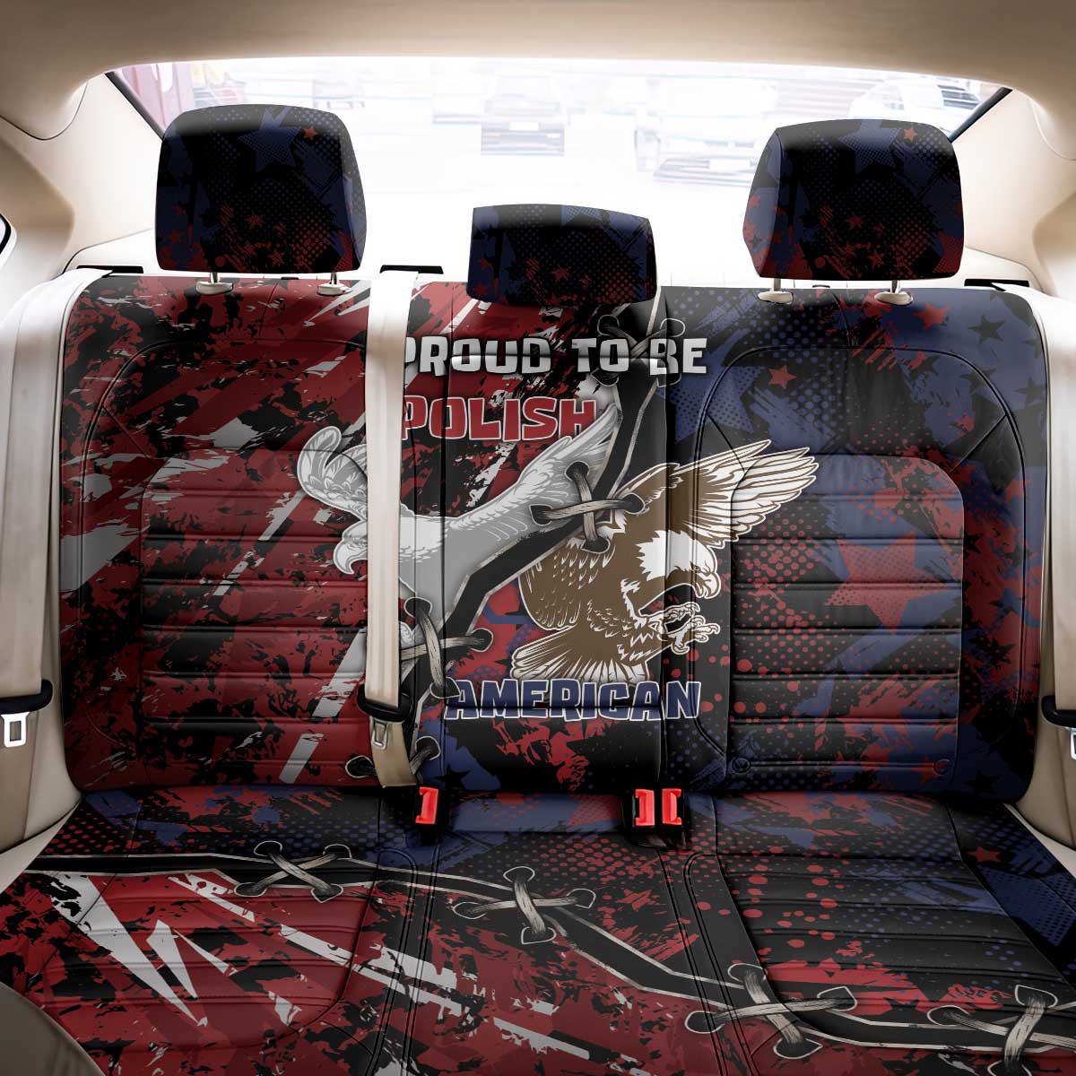 Polish American Heritage Month Back Car Seat Cover Eagle With Grunge Style - Wonder Print Shop
