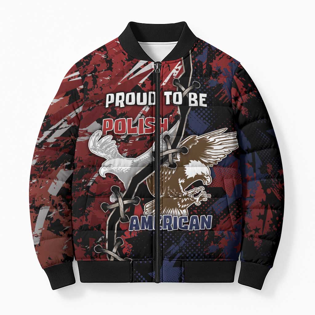 Personalized Polish American Heritage Month Bomber Puffer Jacket Eagle With Grunge Style - Wonder Print Shop