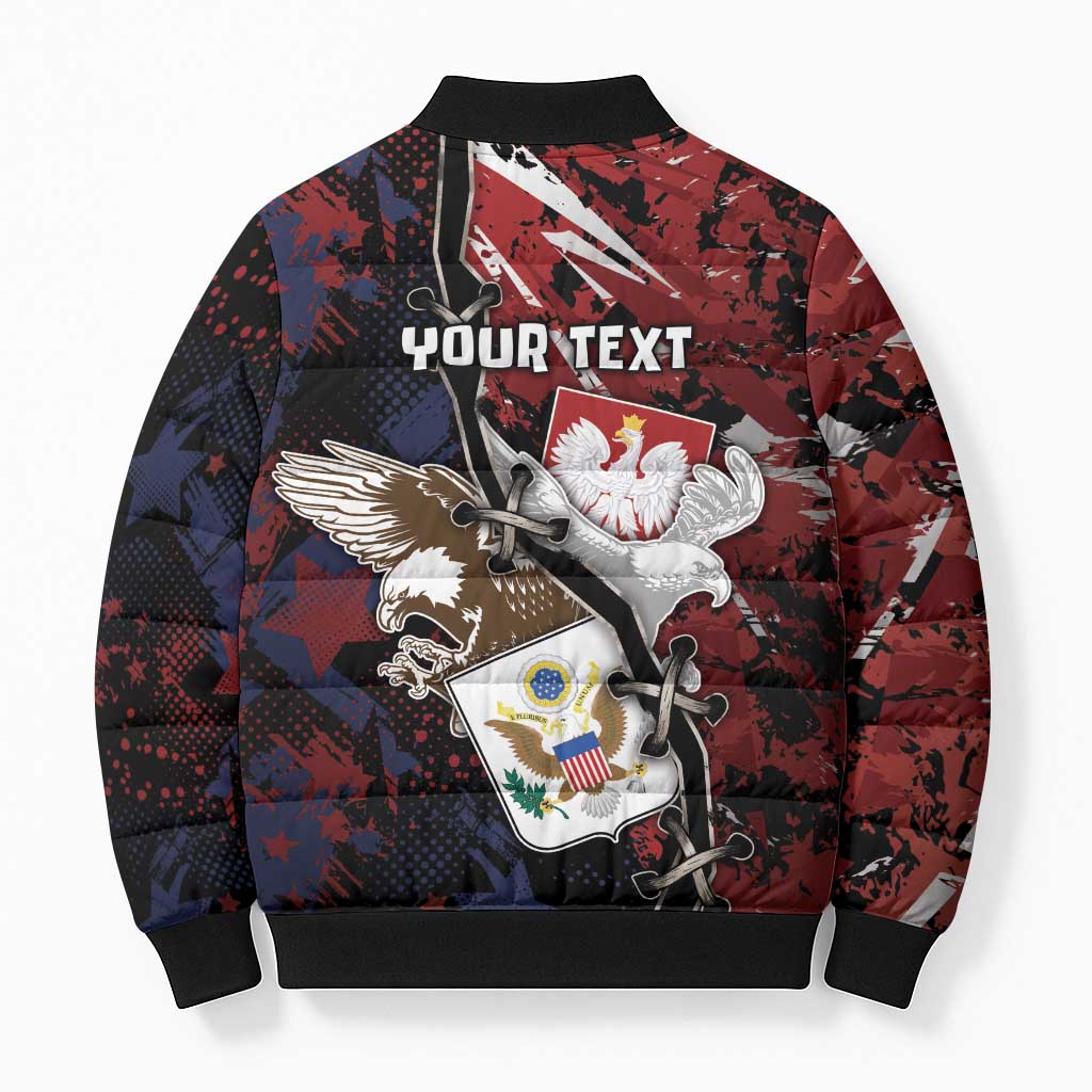 Personalized Polish American Heritage Month Bomber Puffer Jacket Eagle With Grunge Style - Wonder Print Shop