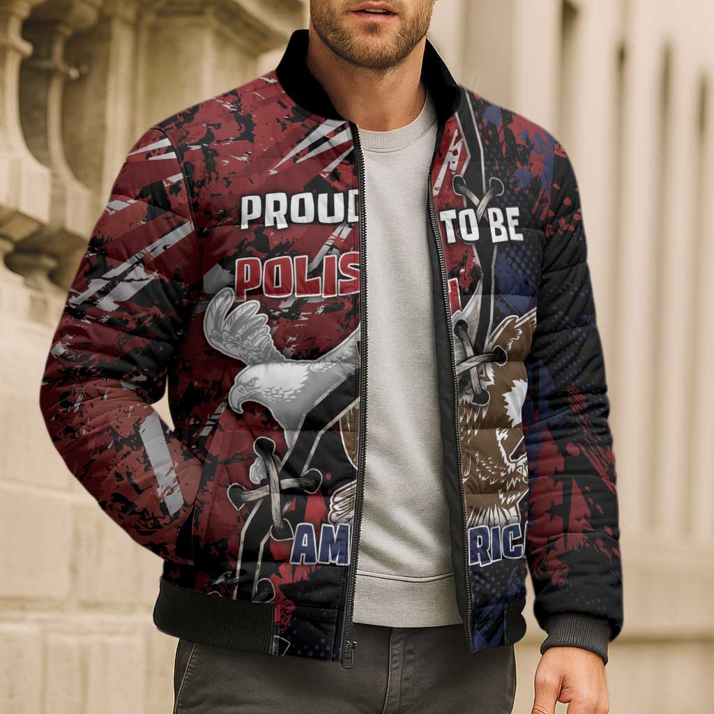 Personalized Polish American Heritage Month Bomber Puffer Jacket Eagle With Grunge Style - Wonder Print Shop