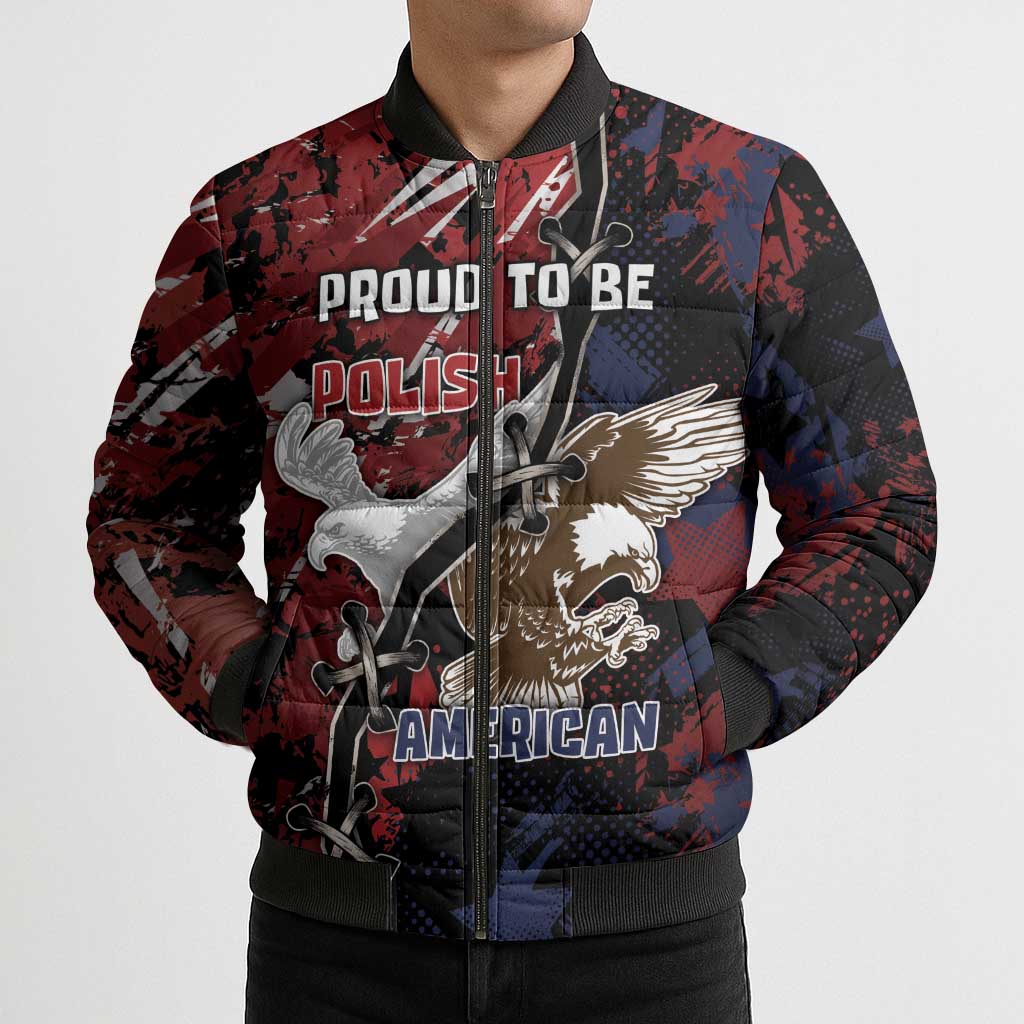 Personalized Polish American Heritage Month Bomber Puffer Jacket Eagle With Grunge Style - Wonder Print Shop