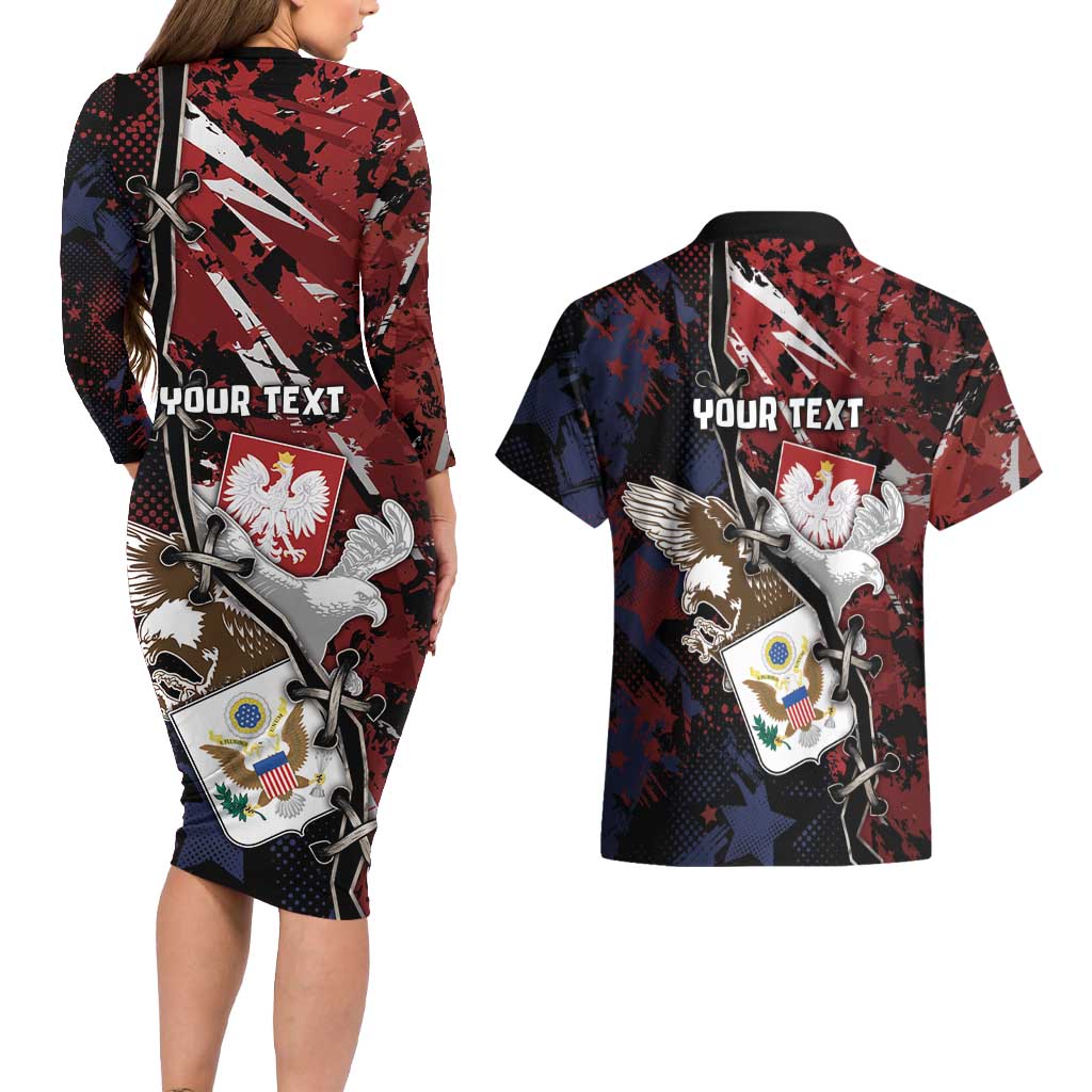 Personalized Polish American Heritage Month Couples Matching Long Sleeve Bodycon Dress and Hawaiian Shirt Eagle With Grunge Style - Wonder Print Shop