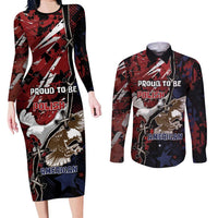 Personalized Polish American Heritage Month Couples Matching Long Sleeve Bodycon Dress and Long Sleeve Button Shirt Eagle With Grunge Style - Wonder Print Shop