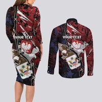 Personalized Polish American Heritage Month Couples Matching Long Sleeve Bodycon Dress and Long Sleeve Button Shirt Eagle With Grunge Style - Wonder Print Shop