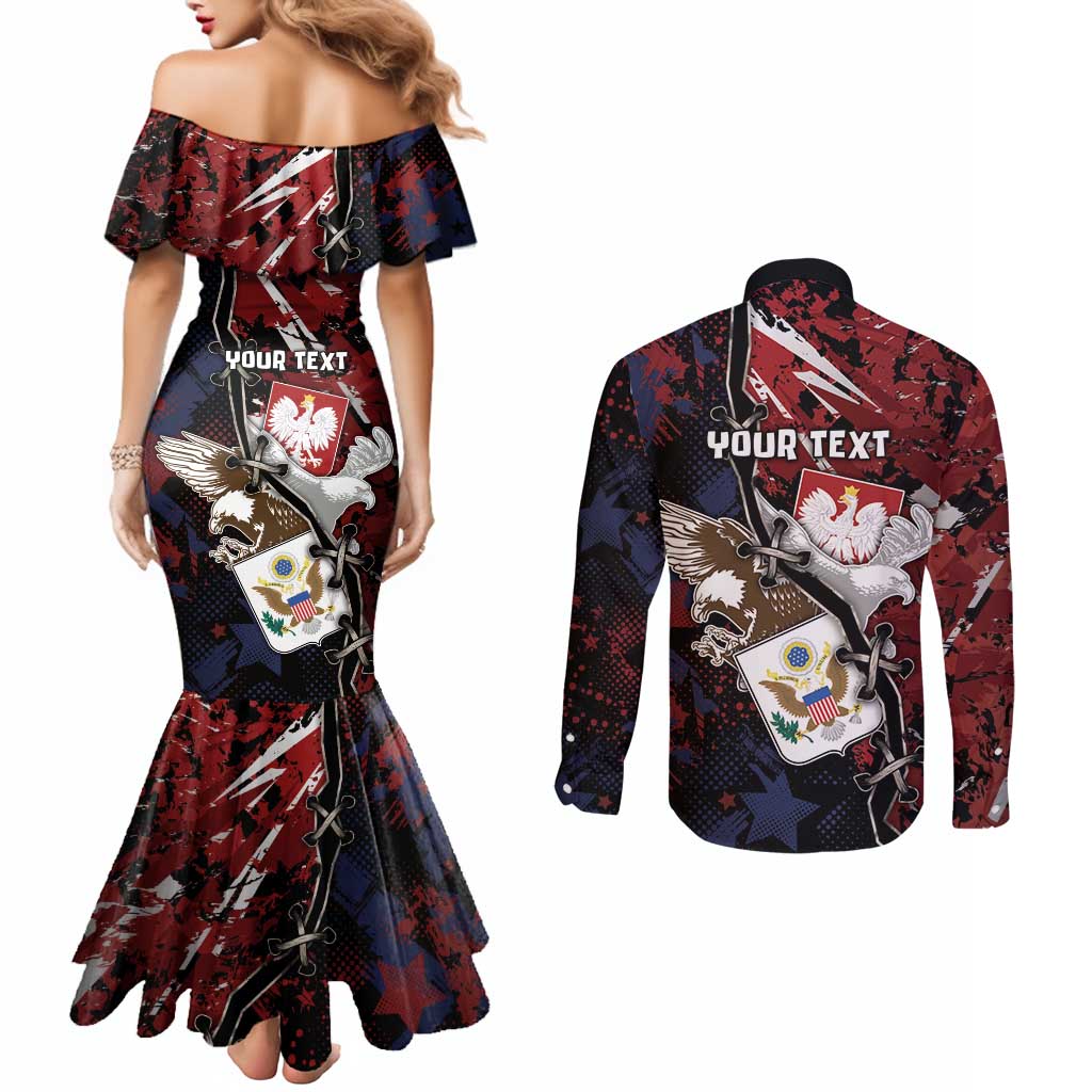Personalized Polish American Heritage Month Couples Matching Mermaid Dress and Long Sleeve Button Shirt Eagle With Grunge Style - Wonder Print Shop