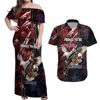 Personalized Polish American Heritage Month Couples Matching Off Shoulder Maxi Dress and Hawaiian Shirt Eagle With Grunge Style - Wonder Print Shop