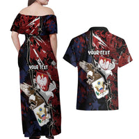 Personalized Polish American Heritage Month Couples Matching Off Shoulder Maxi Dress and Hawaiian Shirt Eagle With Grunge Style - Wonder Print Shop