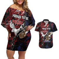Personalized Polish American Heritage Month Couples Matching Off Shoulder Short Dress and Hawaiian Shirt Eagle With Grunge Style - Wonder Print Shop