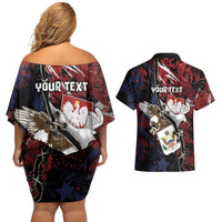 Personalized Polish American Heritage Month Couples Matching Off Shoulder Short Dress and Hawaiian Shirt Eagle With Grunge Style - Wonder Print Shop