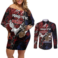 Personalized Polish American Heritage Month Couples Matching Off Shoulder Short Dress and Long Sleeve Button Shirt Eagle With Grunge Style - Wonder Print Shop