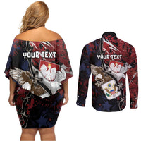 Personalized Polish American Heritage Month Couples Matching Off Shoulder Short Dress and Long Sleeve Button Shirt Eagle With Grunge Style - Wonder Print Shop