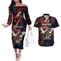 Personalized Polish American Heritage Month Couples Matching Off The Shoulder Long Sleeve Dress and Hawaiian Shirt Eagle With Grunge Style - Wonder Print Shop