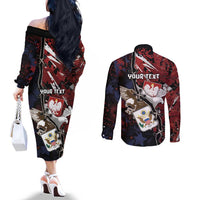 Personalized Polish American Heritage Month Couples Matching Off The Shoulder Long Sleeve Dress and Long Sleeve Button Shirt Eagle With Grunge Style - Wonder Print Shop
