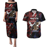 Personalized Polish American Heritage Month Couples Matching Puletasi and Hawaiian Shirt Eagle With Grunge Style - Wonder Print Shop