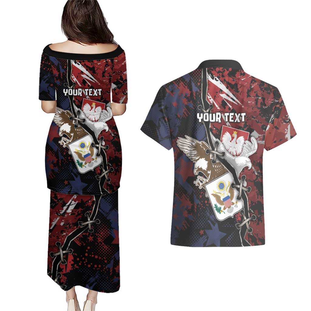 Personalized Polish American Heritage Month Couples Matching Puletasi and Hawaiian Shirt Eagle With Grunge Style - Wonder Print Shop