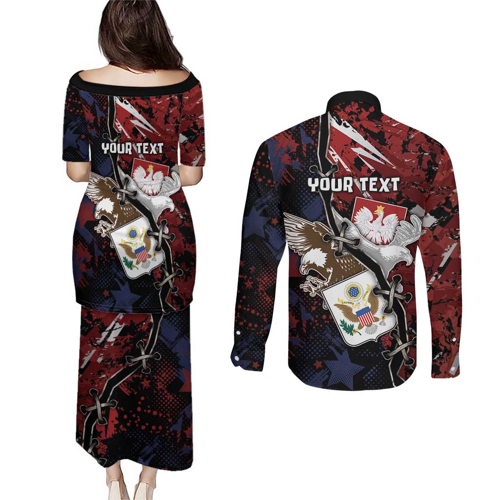 Personalized Polish American Heritage Month Couples Matching Puletasi and Long Sleeve Button Shirt Eagle With Grunge Style - Wonder Print Shop