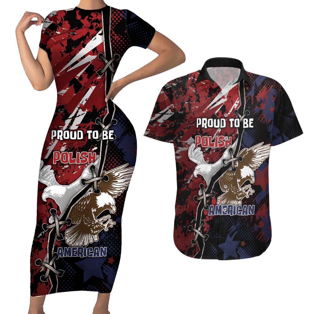 Personalized Polish American Heritage Month Couples Matching Short Sleeve Bodycon Dress and Hawaiian Shirt Eagle With Grunge Style - Wonder Print Shop