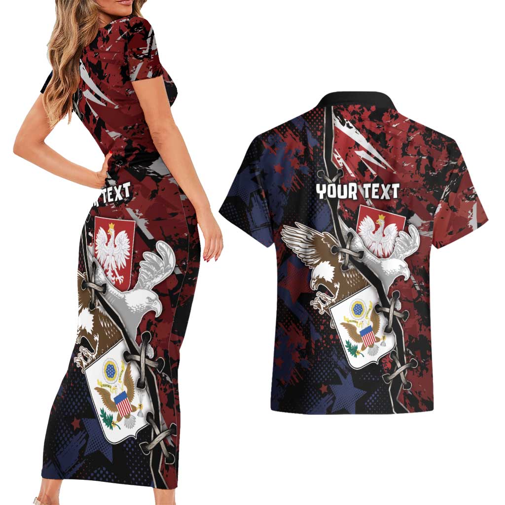 Personalized Polish American Heritage Month Couples Matching Short Sleeve Bodycon Dress and Hawaiian Shirt Eagle With Grunge Style - Wonder Print Shop