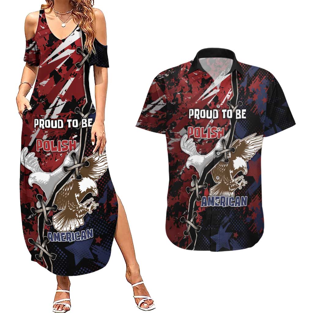 Personalized Polish American Heritage Month Couples Matching Summer Maxi Dress and Hawaiian Shirt Eagle With Grunge Style - Wonder Print Shop