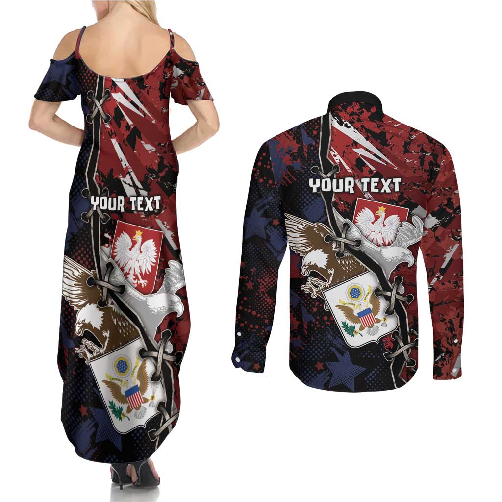 Personalized Polish American Heritage Month Couples Matching Summer Maxi Dress and Long Sleeve Button Shirt Eagle With Grunge Style - Wonder Print Shop