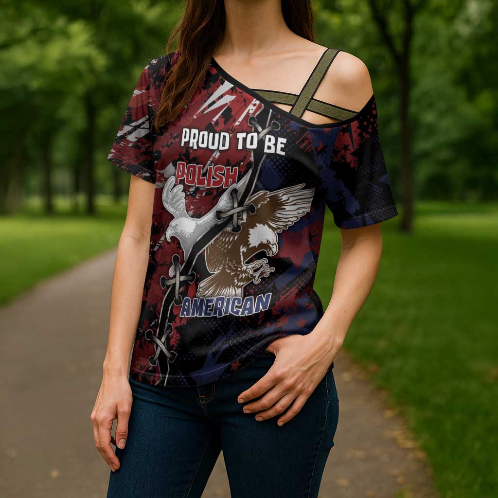 Personalized Polish American Heritage Month Cross Shoulder Shirt Eagle With Grunge Style - Wonder Print Shop