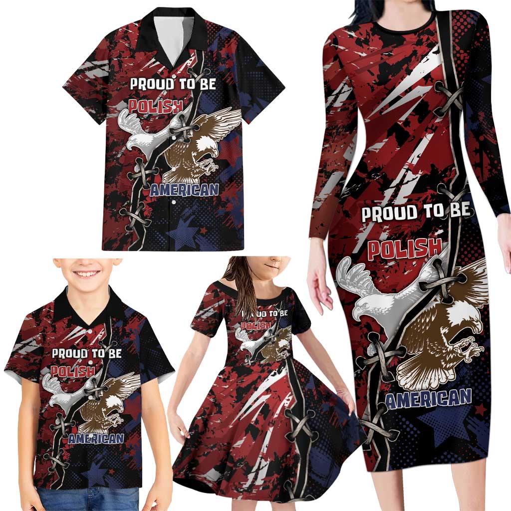 Personalized Polish American Heritage Month Family Matching Long Sleeve Bodycon Dress and Hawaiian Shirt Eagle With Grunge Style - Wonder Print Shop