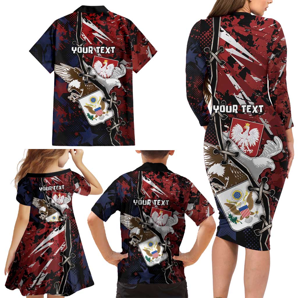 Personalized Polish American Heritage Month Family Matching Long Sleeve Bodycon Dress and Hawaiian Shirt Eagle With Grunge Style - Wonder Print Shop