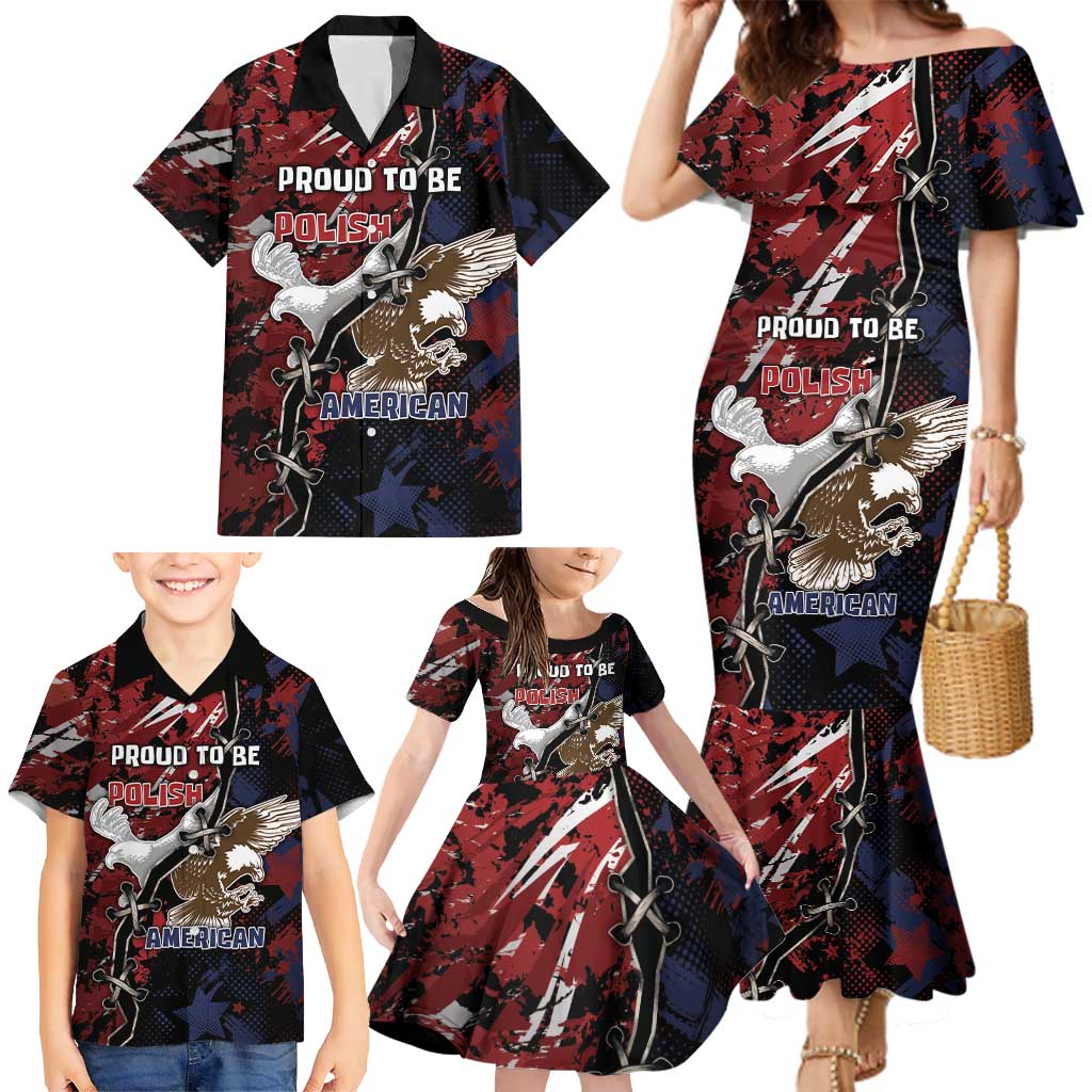 Personalized Polish American Heritage Month Family Matching Mermaid Dress and Hawaiian Shirt Eagle With Grunge Style - Wonder Print Shop