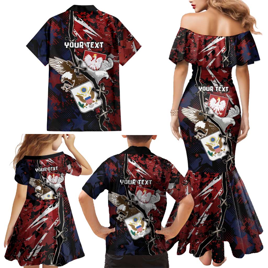 Personalized Polish American Heritage Month Family Matching Mermaid Dress and Hawaiian Shirt Eagle With Grunge Style - Wonder Print Shop