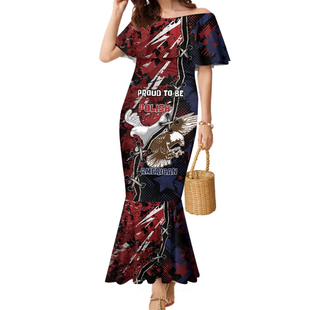 Personalized Polish American Heritage Month Family Matching Mermaid Dress and Hawaiian Shirt Eagle With Grunge Style - Wonder Print Shop