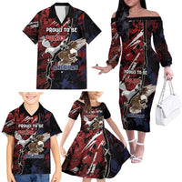 Personalized Polish American Heritage Month Family Matching Off The Shoulder Long Sleeve Dress and Hawaiian Shirt Eagle With Grunge Style - Wonder Print Shop