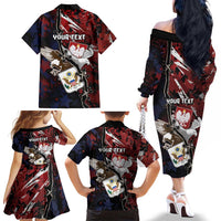 Personalized Polish American Heritage Month Family Matching Off The Shoulder Long Sleeve Dress and Hawaiian Shirt Eagle With Grunge Style - Wonder Print Shop