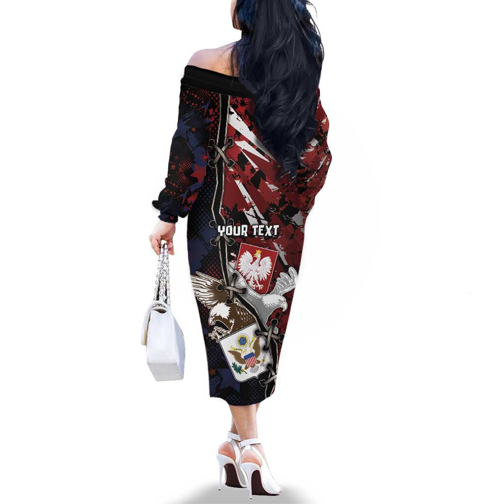 Personalized Polish American Heritage Month Family Matching Off The Shoulder Long Sleeve Dress and Hawaiian Shirt Eagle With Grunge Style - Wonder Print Shop