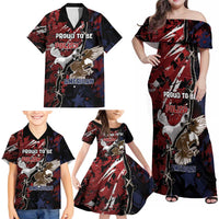 Personalized Polish American Heritage Month Family Matching Off Shoulder Maxi Dress and Hawaiian Shirt Eagle With Grunge Style - Wonder Print Shop