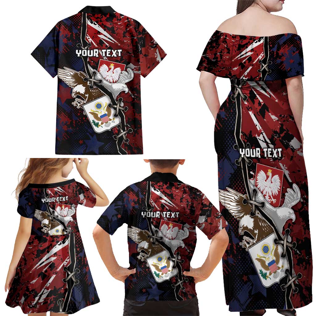 Personalized Polish American Heritage Month Family Matching Off Shoulder Maxi Dress and Hawaiian Shirt Eagle With Grunge Style - Wonder Print Shop