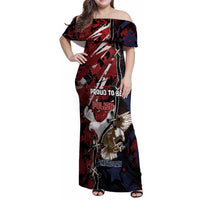 Personalized Polish American Heritage Month Family Matching Off Shoulder Maxi Dress and Hawaiian Shirt Eagle With Grunge Style - Wonder Print Shop