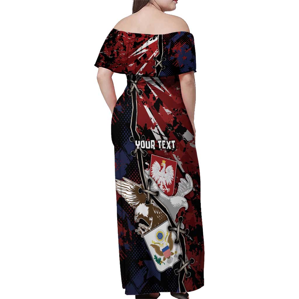 Personalized Polish American Heritage Month Family Matching Off Shoulder Maxi Dress and Hawaiian Shirt Eagle With Grunge Style - Wonder Print Shop