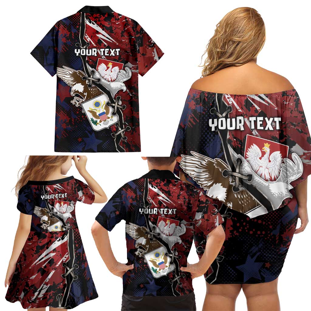 Personalized Polish American Heritage Month Family Matching Off Shoulder Short Dress and Hawaiian Shirt Eagle With Grunge Style - Wonder Print Shop