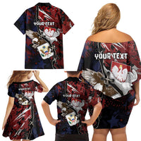 Personalized Polish American Heritage Month Family Matching Off Shoulder Short Dress and Hawaiian Shirt Eagle With Grunge Style - Wonder Print Shop