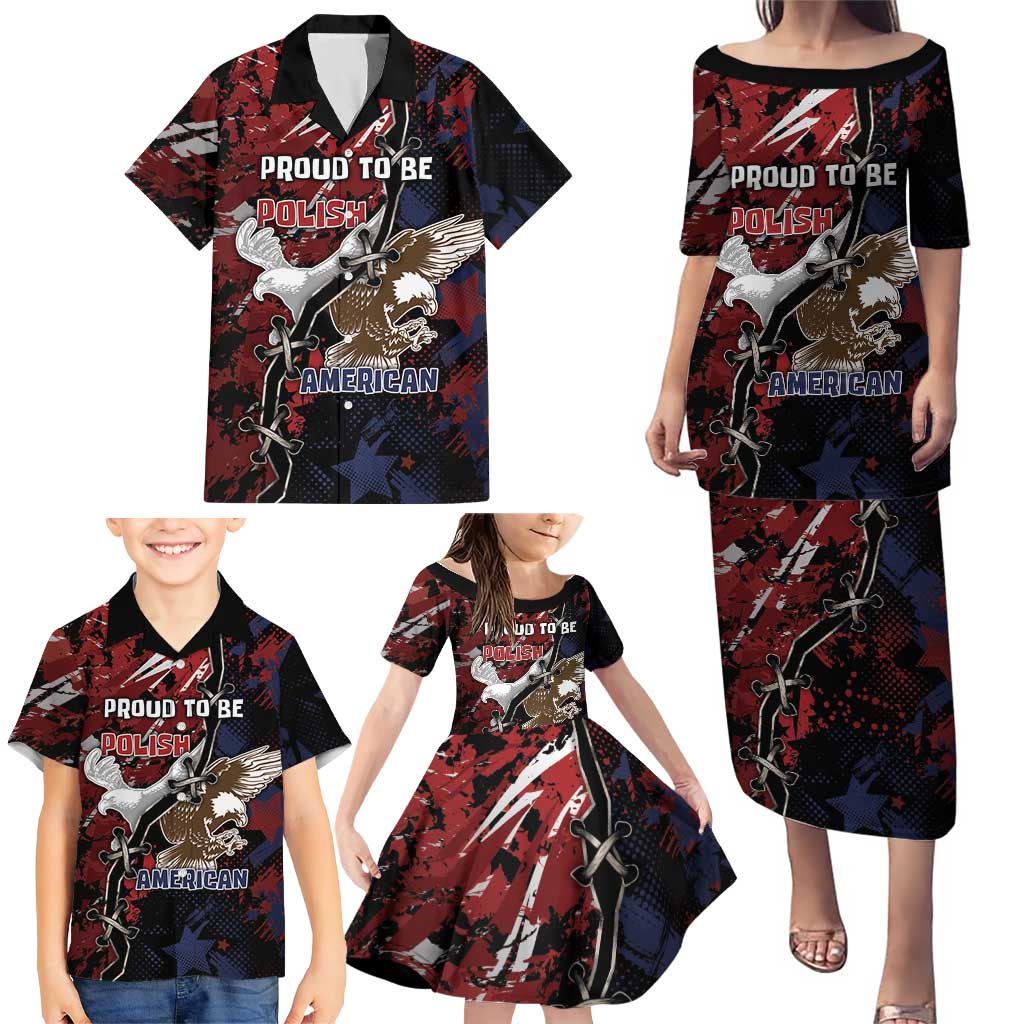 Personalized Polish American Heritage Month Family Matching Puletasi and Hawaiian Shirt Eagle With Grunge Style - Wonder Print Shop