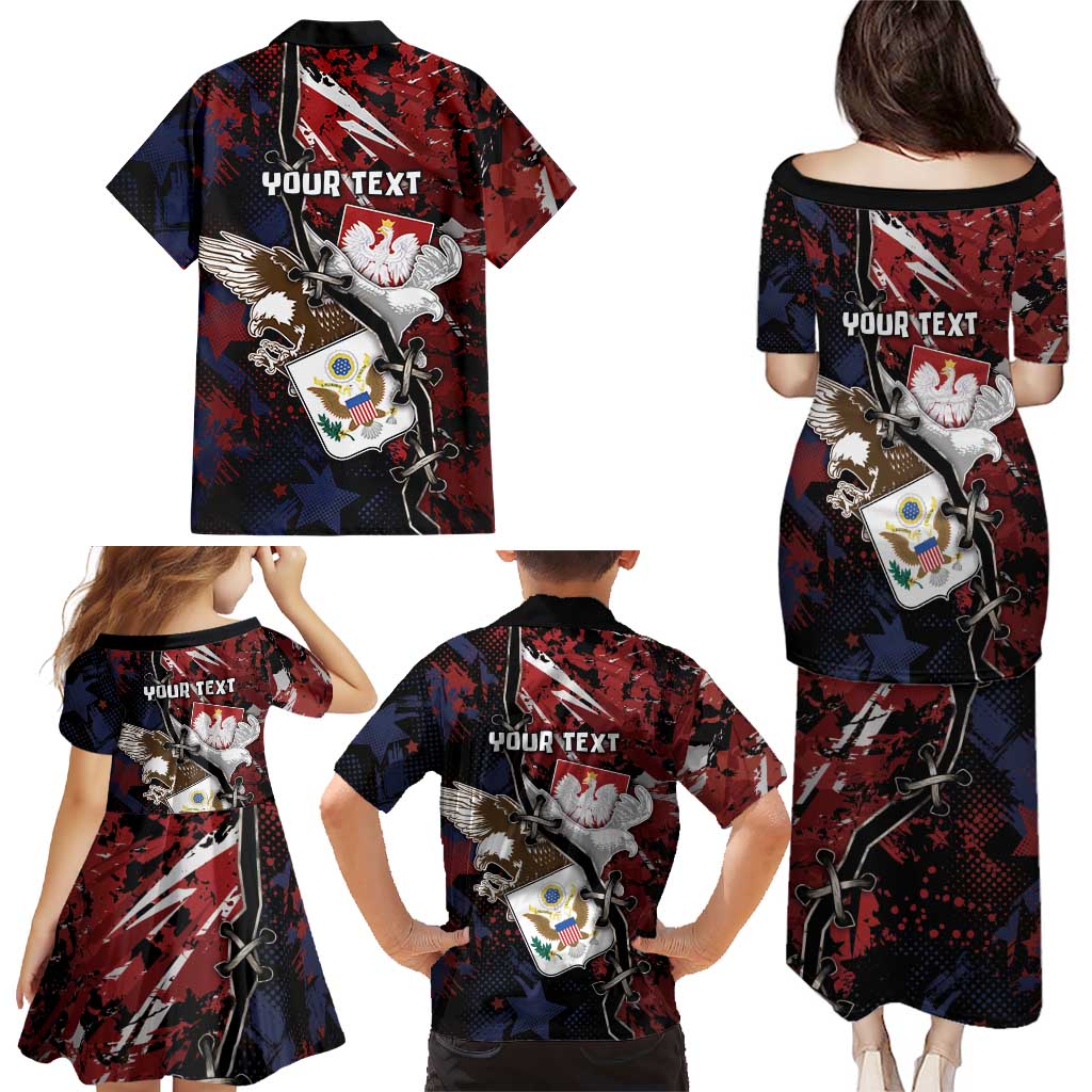 Personalized Polish American Heritage Month Family Matching Puletasi and Hawaiian Shirt Eagle With Grunge Style - Wonder Print Shop