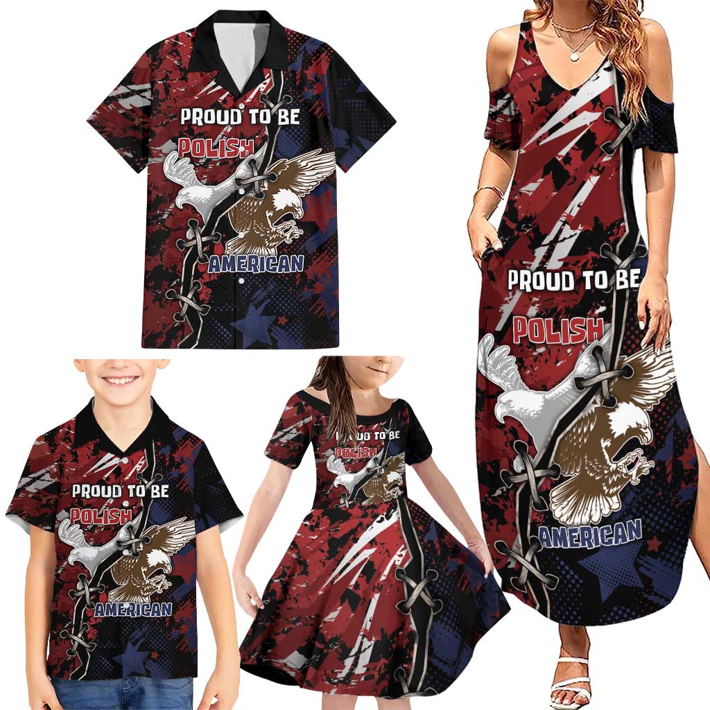 Personalized Polish American Heritage Month Family Matching Summer Maxi Dress and Hawaiian Shirt Eagle With Grunge Style - Wonder Print Shop
