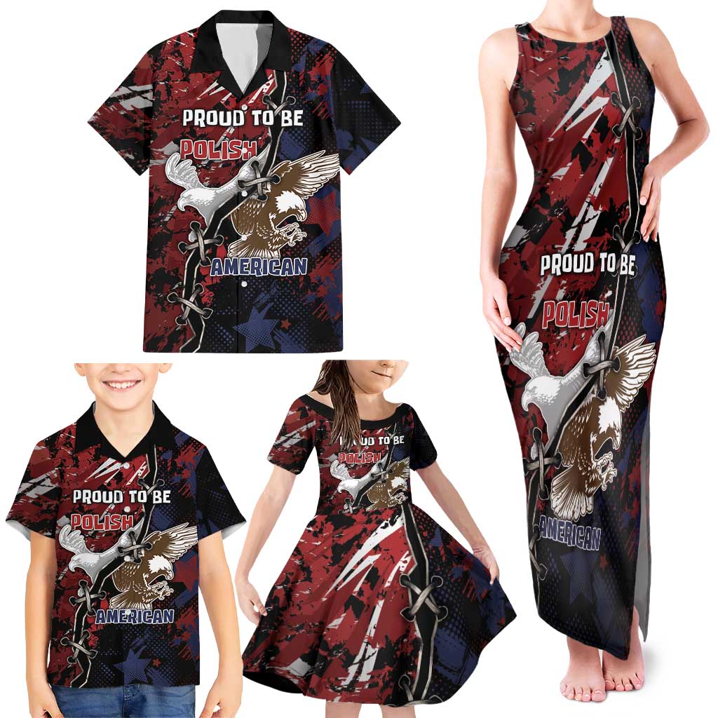 Personalized Polish American Heritage Month Family Matching Tank Maxi Dress and Hawaiian Shirt Eagle With Grunge Style - Wonder Print Shop