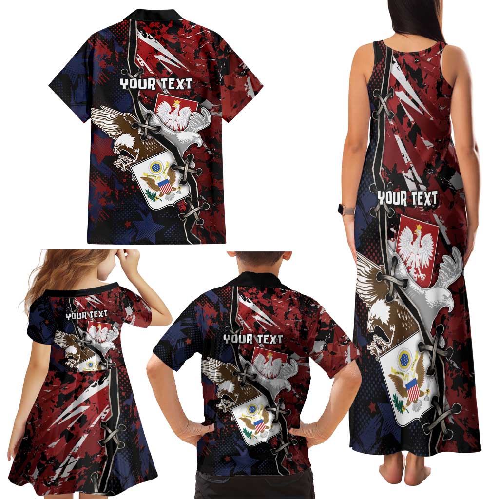 Personalized Polish American Heritage Month Family Matching Tank Maxi Dress and Hawaiian Shirt Eagle With Grunge Style - Wonder Print Shop