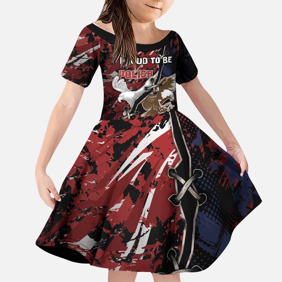 Personalized Polish American Heritage Month Kid Short Sleeve Dress Eagle With Grunge Style - Wonder Print Shop
