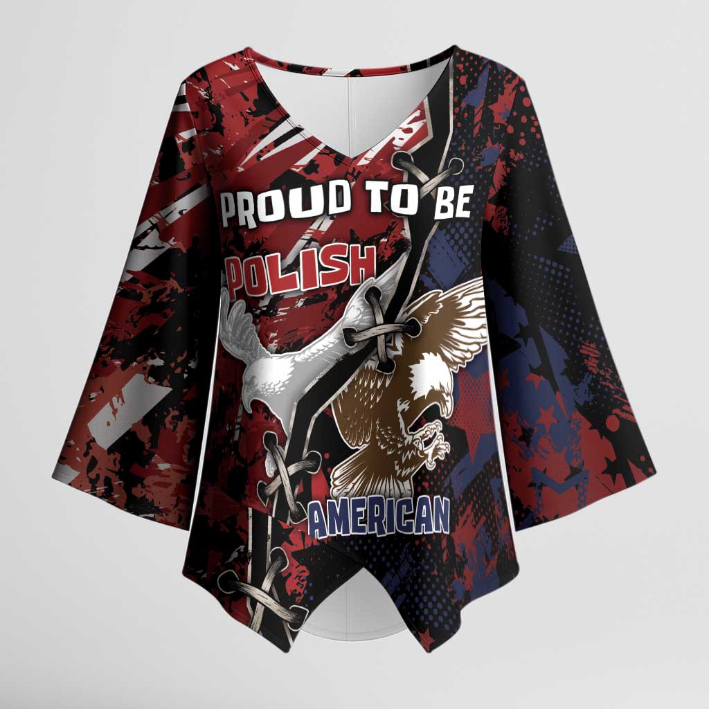Personalized Polish American Heritage Month Kimono Sleeve Blouse Eagle With Grunge Style - Wonder Print Shop